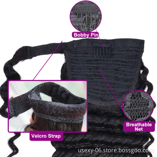 Usexy Raw Virgin Hair Ponytail Extension Wholesale Brazilian Curly Wrap Around Ponytail Human Hair